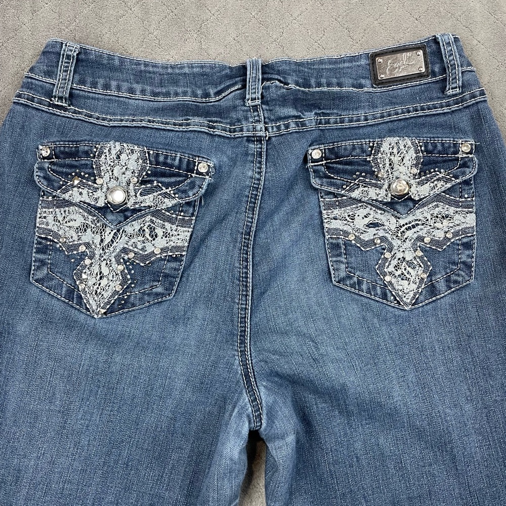 Earl Jean Womens 10 Slim Boot Cross Lace Bling Stretch Jeans - Picture 7 of 11